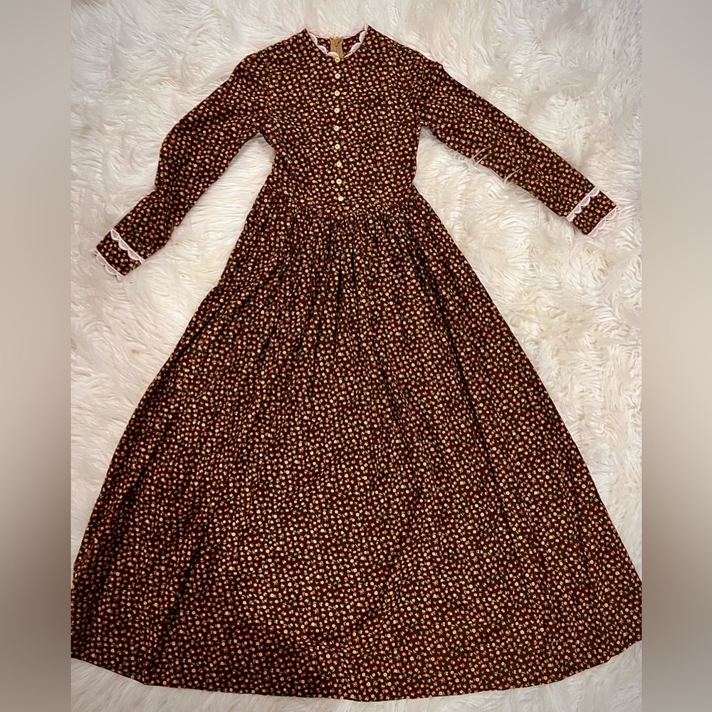 Girls' sz 6/8 brown calico Pilgrim/pioneer dress Halloween costume $35